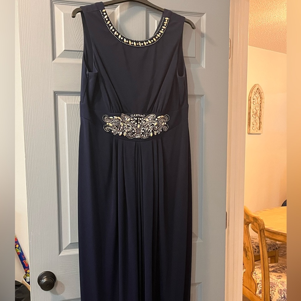 Blue Embellished Ruched Maxi Gown for Prom